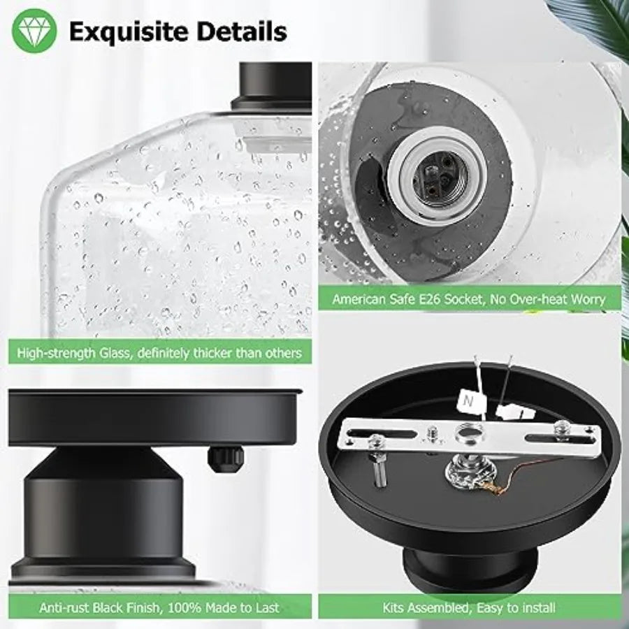 2-Pack Industrial Semi Flush Mount Ceiling Light, Black Light Fixture Ceiling Mount with Shade, Farmhouse Hallway Light Fixture
