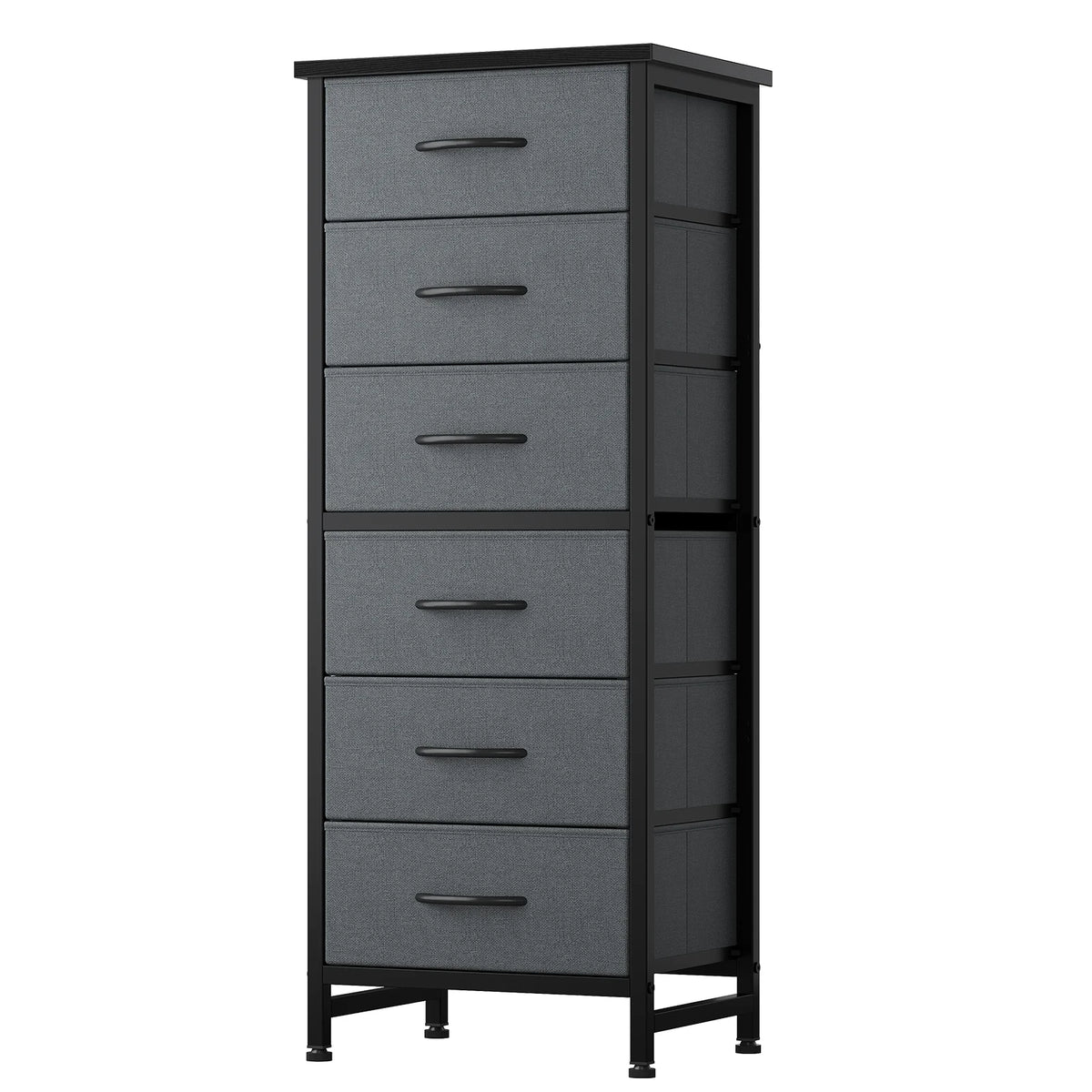 JHK Tall 6 Fabric Drawer Dresser for Bedroom Wood Top and Metal Frame Skinny Chest of Drawers Narrow Storage Tower with Organization Furniture