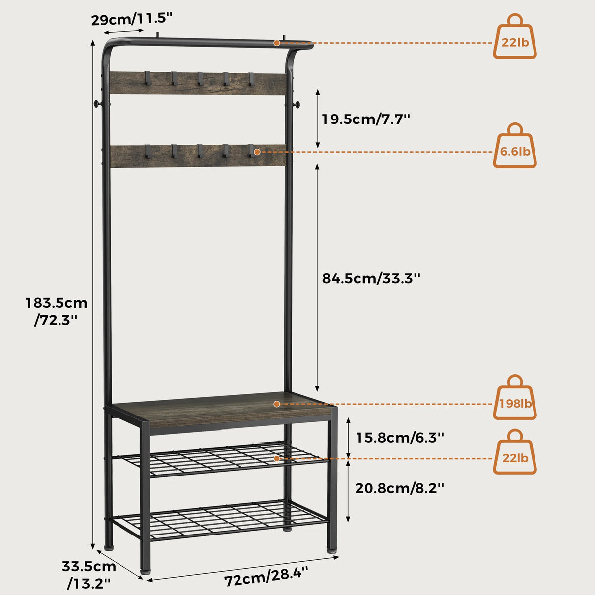 JHK 4-in-1 Coat Rack with Shoe Bench Entryway Bench with Shoe Storage Hooks Mudroom Storage Organizer with Shelves For Home