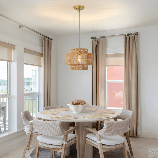ARLGSITE 13'' Pendant 1 Light Boho Rattan Hand Woven Chandelier for Living Room Fixture