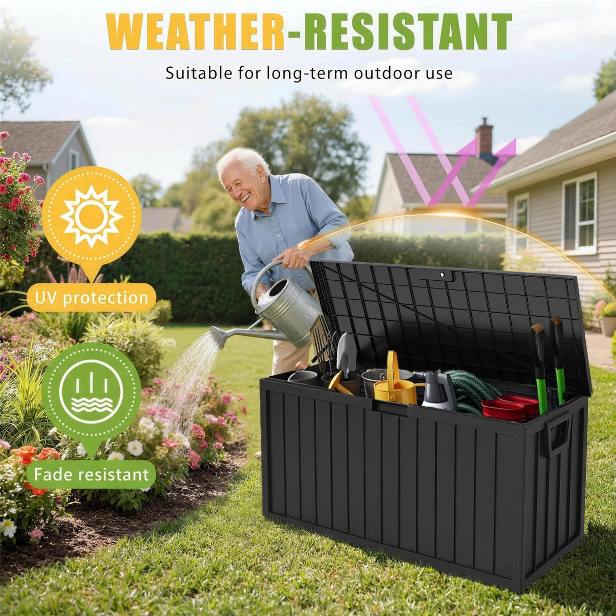 35 Gallon Large Outdoor Resin Storage Box With Lockable Lid - Heavy-Duty Deck Box For Patio Furniture Cushions, Pool Accessories