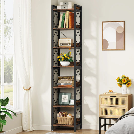 Tribesigns 78.7 Inch Extra Tall Narrow Bookshelf, 7 Tier Skinny Bookcase for Small Spaces, Freestanding Display Shelves