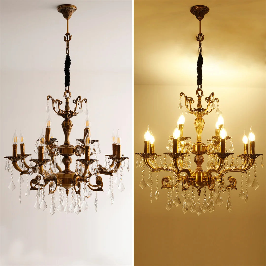 Antique Bronze LED Candle Pendant Ceiling Light Fixture with 6 Filament Bulbs for Crystal Chandeliers Dining Bedroom Kitchen Island Lighting