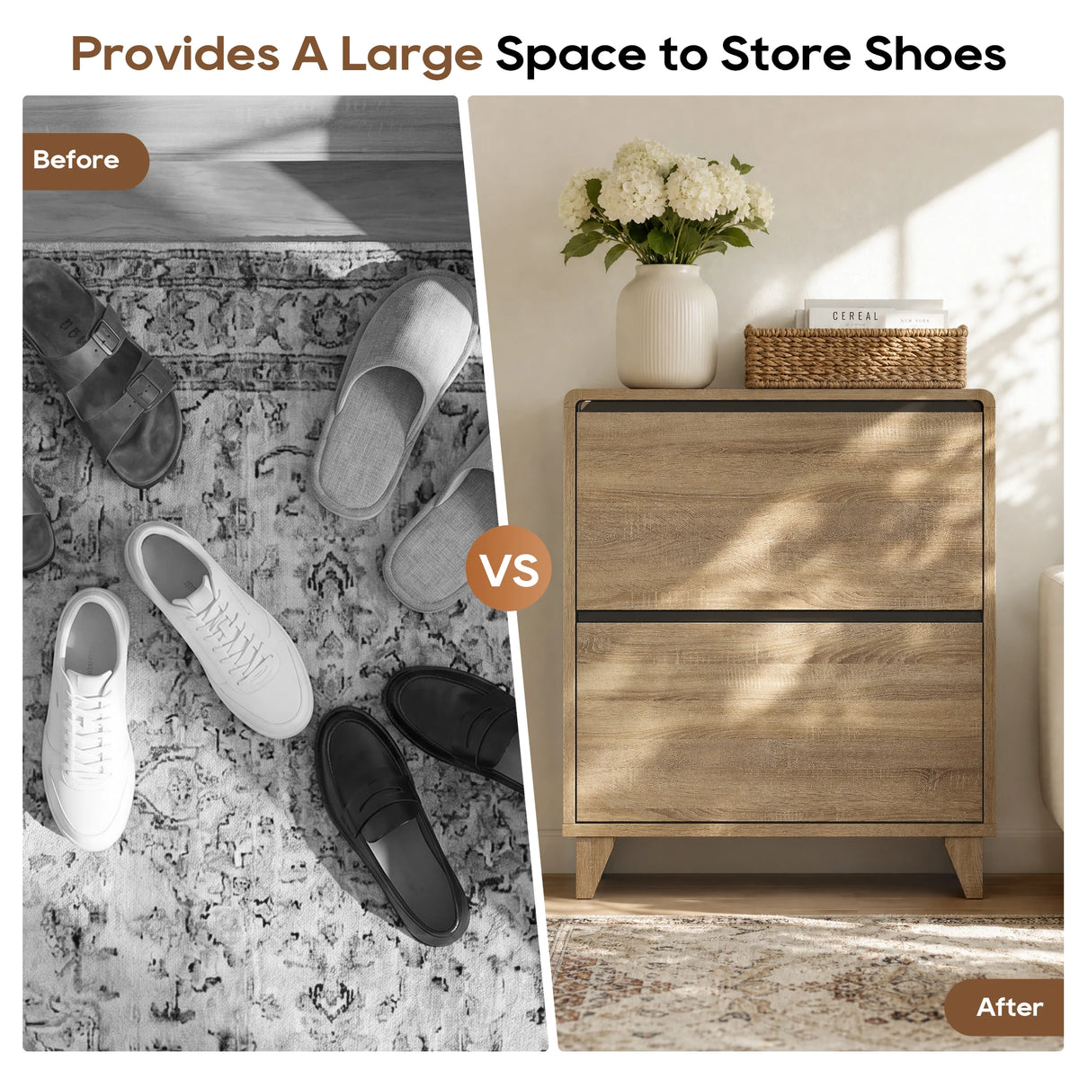 TCGBKAF Slim Narrow Shoe Cabinet with 2 Flip Drawers, Freestanding Shoe Storage Organizer, Adjustable Removable Shelves, Top Display Shelf, Entryway Hallway Shoe Rack