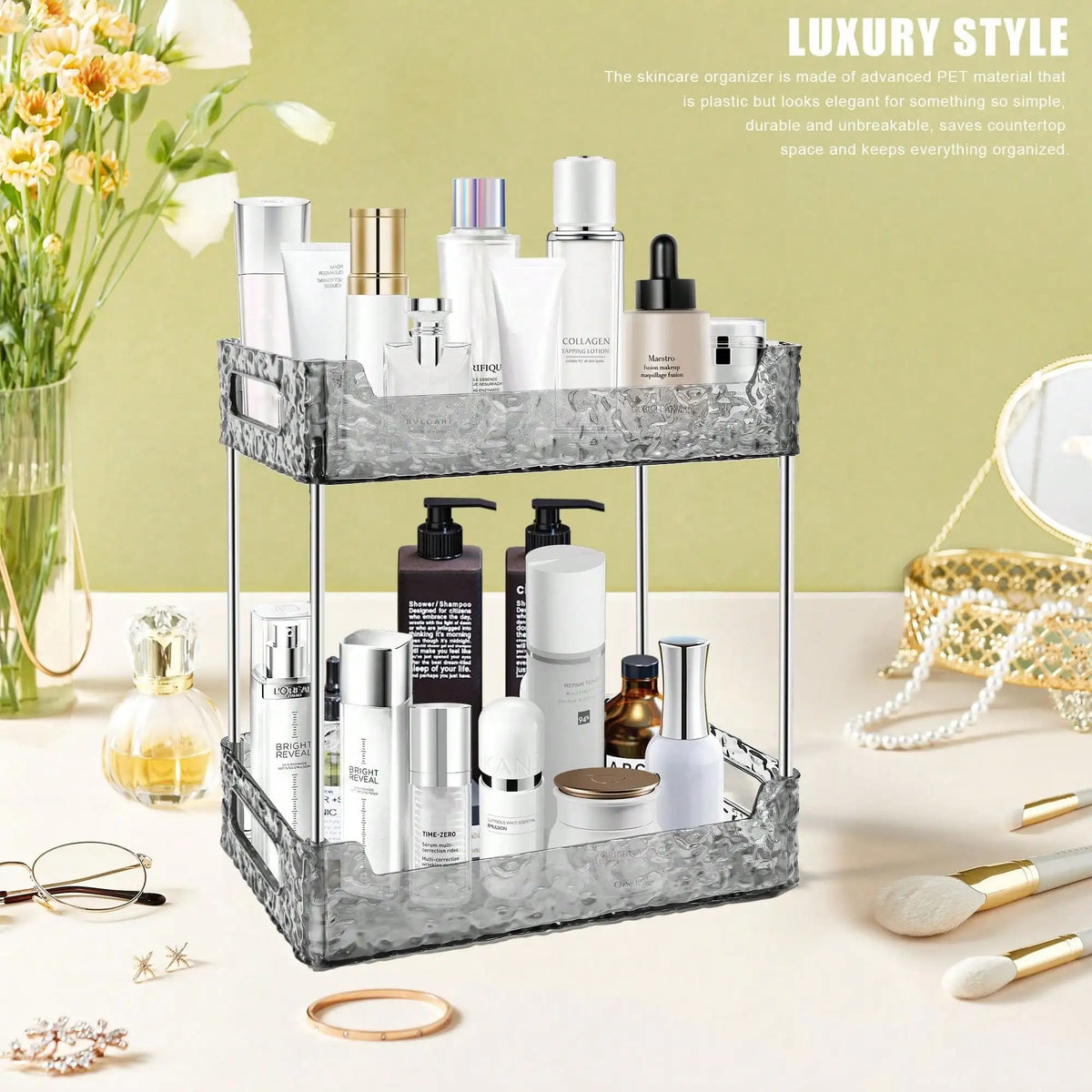 3 Tier Bathroom Counter Organizer, Vanity Makeup Skincare Storage Shelf, Perfume Cosmetic Display Stand for Dresser Countertop