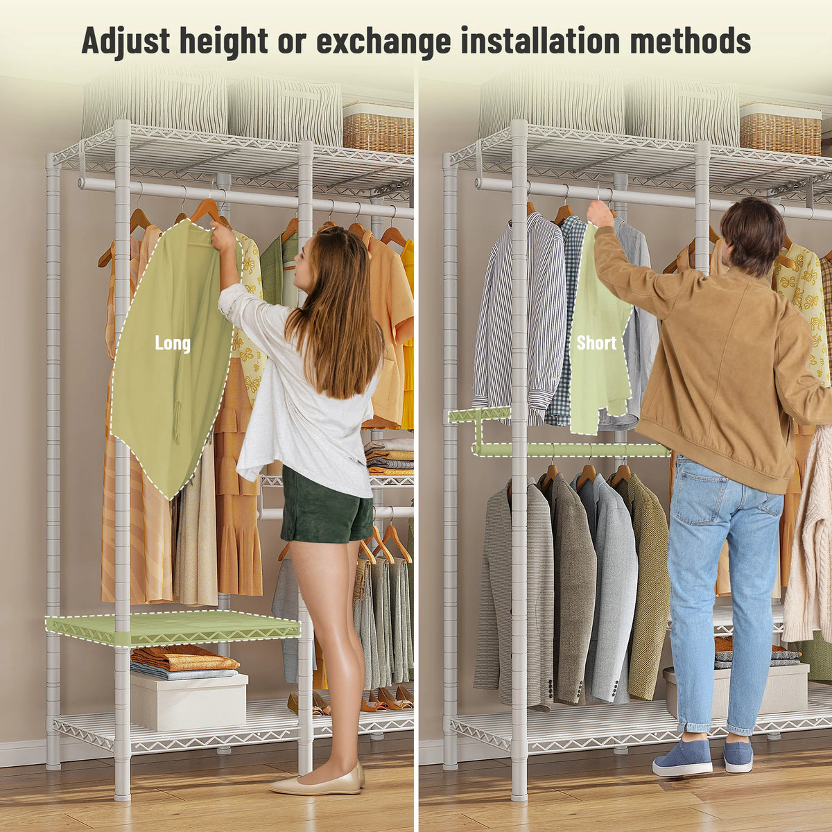 EnHomee 76.9"H Heavy Duty White Clothing Rack – 1,100 LBS Load Limit, Adjustable Metal Garment Rack for Bedroom or Closet