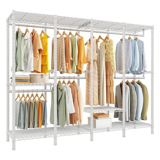 EnHomee 76.9"H Heavy Duty White Clothing Rack – 1,100 LBS Load Limit, Adjustable Metal Garment Rack for Bedroom or Closet
