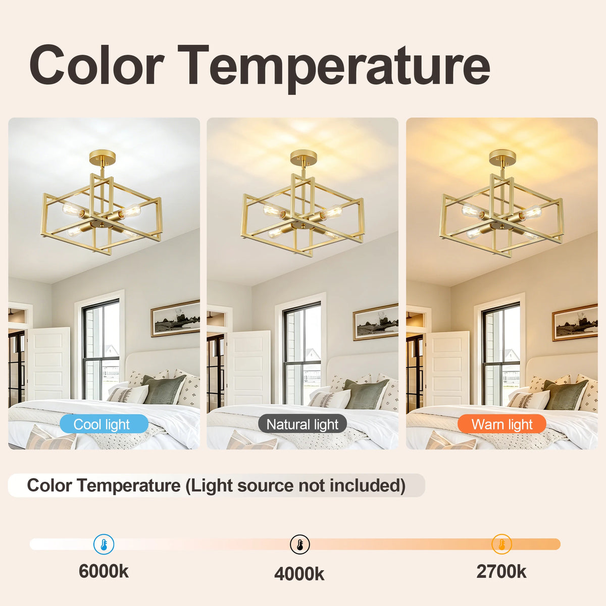 ARLGSITE 18.9‑Inch 4‑Light Sand Gold Ceiling Light, Industrial Geometric Square Ceiling Lamp for Bedroom, Hallway