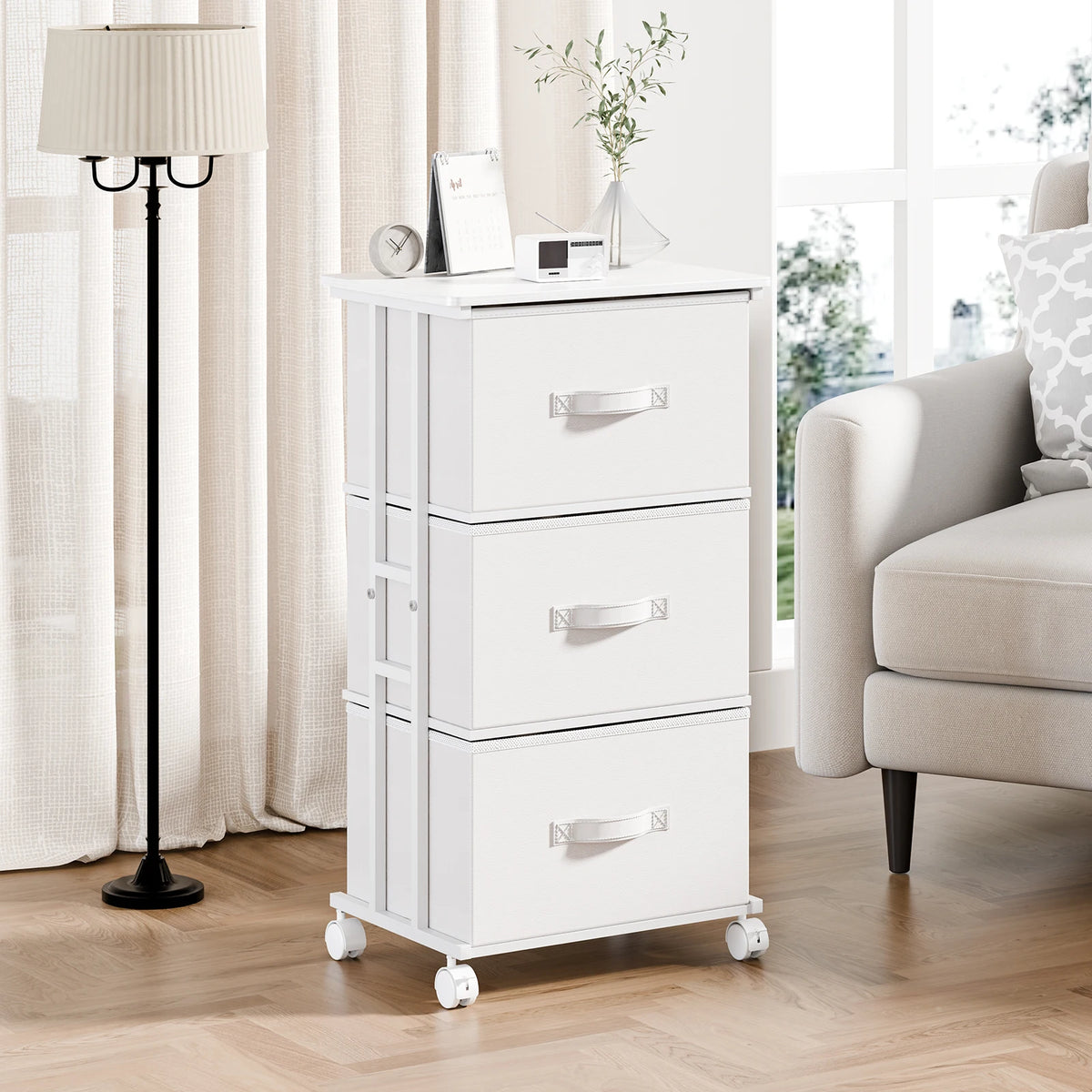 JHK 3 Drawers Dresser Storage Cabinet with Wheels Rolling Fabric Dresser Tower Storage Cabinet Organizer with Steel Frame for Closet Bedroom Entryway