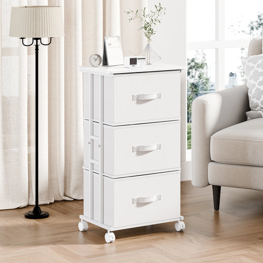 JHK 3 Drawers Dresser Storage Cabinet with Wheels Rolling Fabric Dresser Tower Storage Cabinet Organizer with Steel Frame for Closet Bedroom Entryway