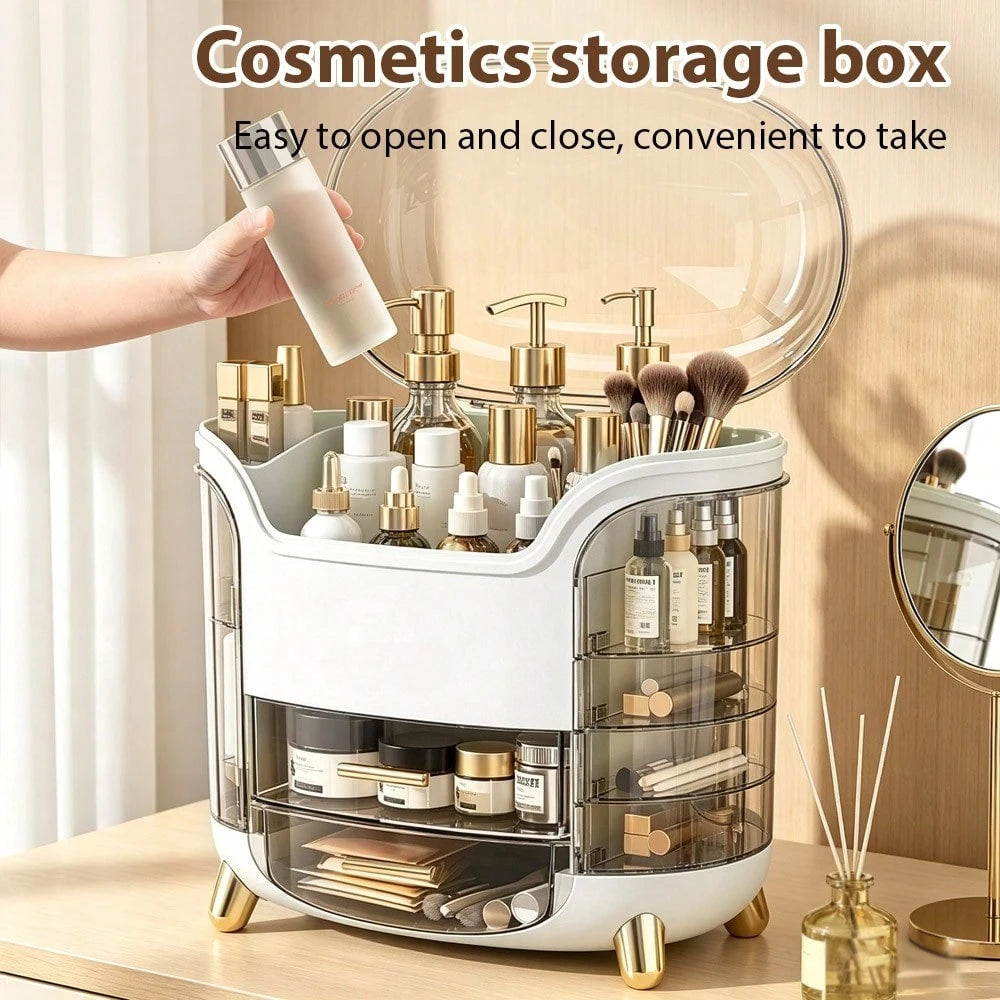 Makeup Storage Box with Lid & Drawers, Large Capacity Skincare Organizer for Vanity, Dustproof Cosmetic Display Case for Countertop, Bathroom & Dresser, Gift for Women