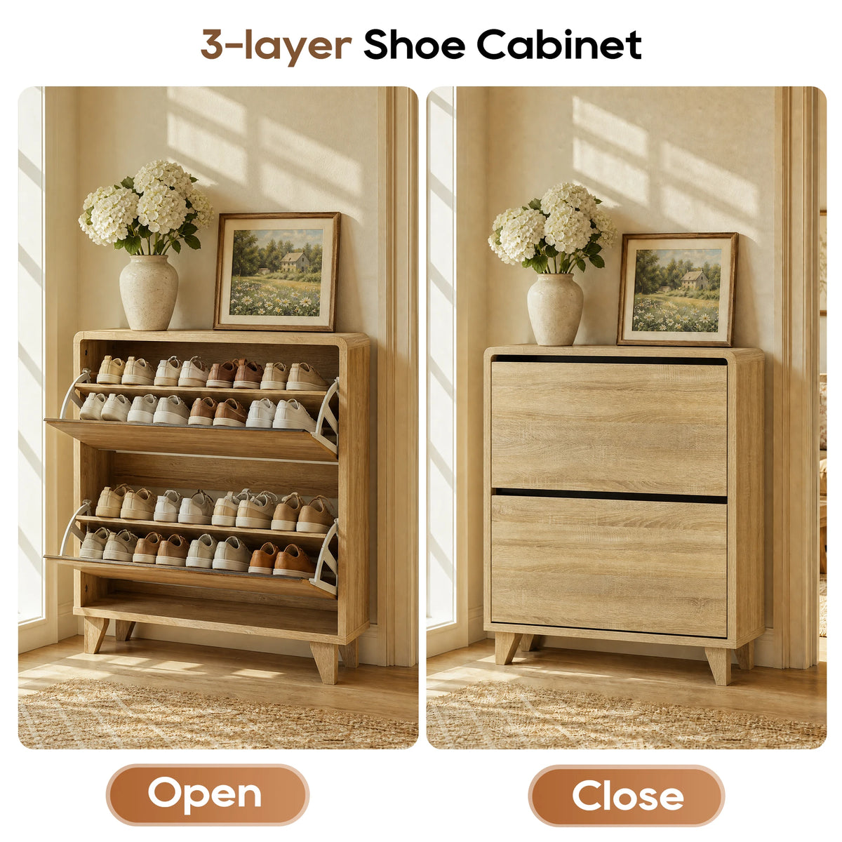 TCGBKAF Slim Narrow Shoe Cabinet with 2 Flip Drawers, Freestanding Shoe Storage Organizer, Adjustable Removable Shelves, Top Display Shelf, Entryway Hallway Shoe Rack
