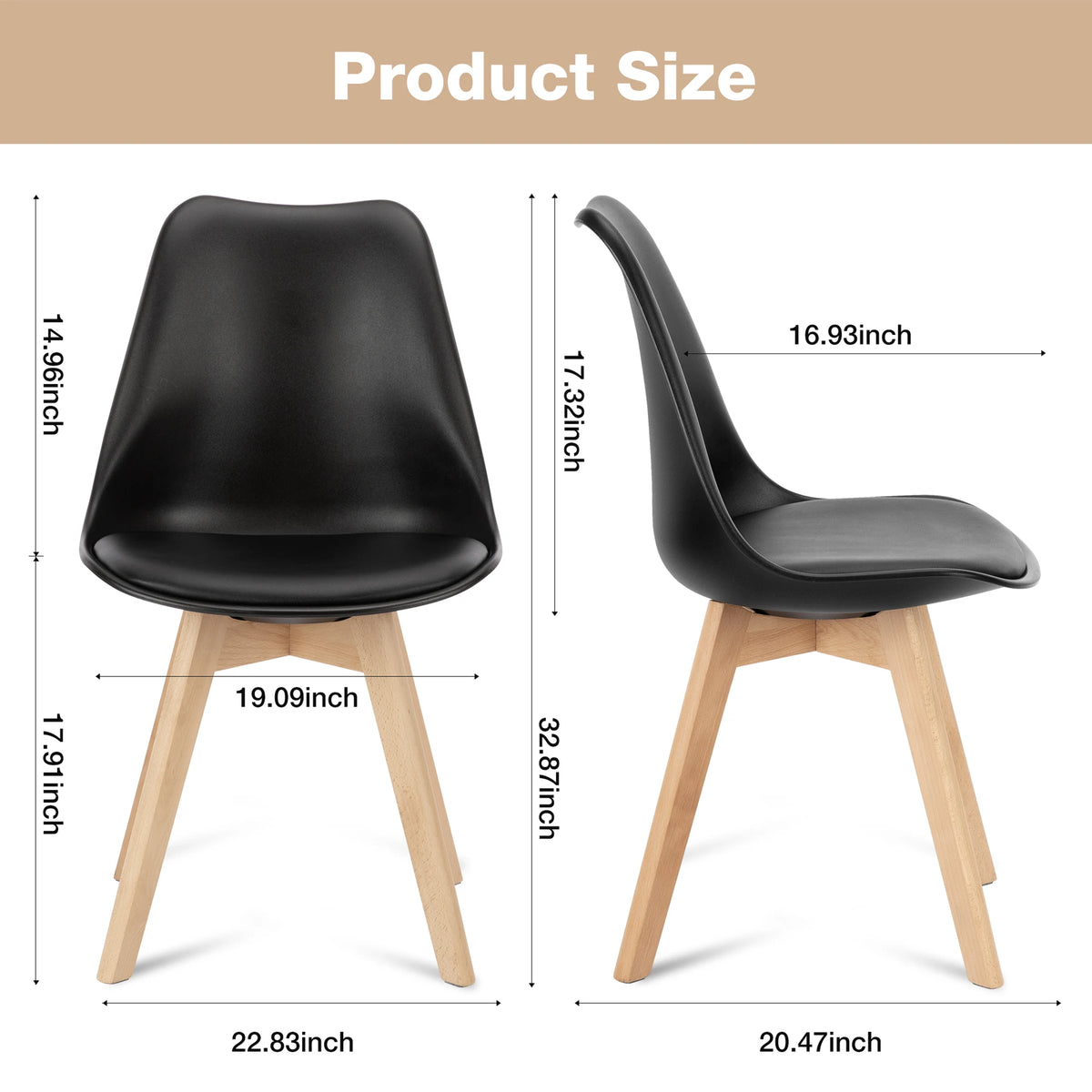 JHK PU Leather Dining Chairs Set of 4 Wooden Legs Lounge Chair for Home Kitchen Comfortable Sponge Cushion Living Room Chair