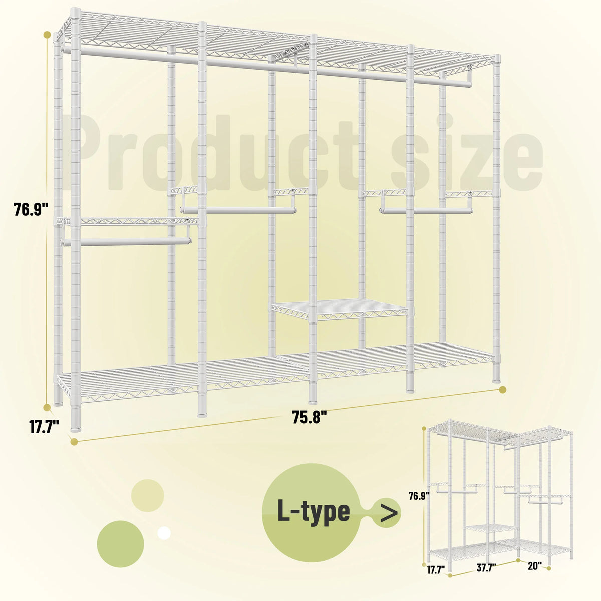 EnHomee 76.9"H Heavy Duty White Clothing Rack – 1,100 LBS Load Limit, Adjustable Metal Garment Rack for Bedroom or Closet