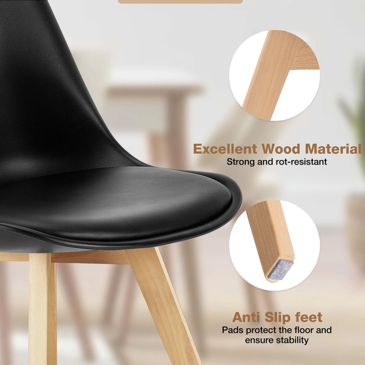 JHK PU Leather Dining Chairs Set of 4 Wooden Legs Lounge Chair for Home Kitchen Comfortable Sponge Cushion Living Room Chair