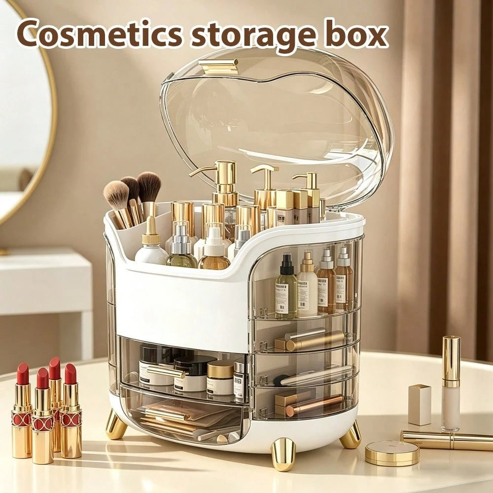 Makeup Storage Box with Lid & Drawers, Large Capacity Skincare Organizer for Vanity, Dustproof Cosmetic Display Case for Countertop, Bathroom & Dresser, Gift for Women