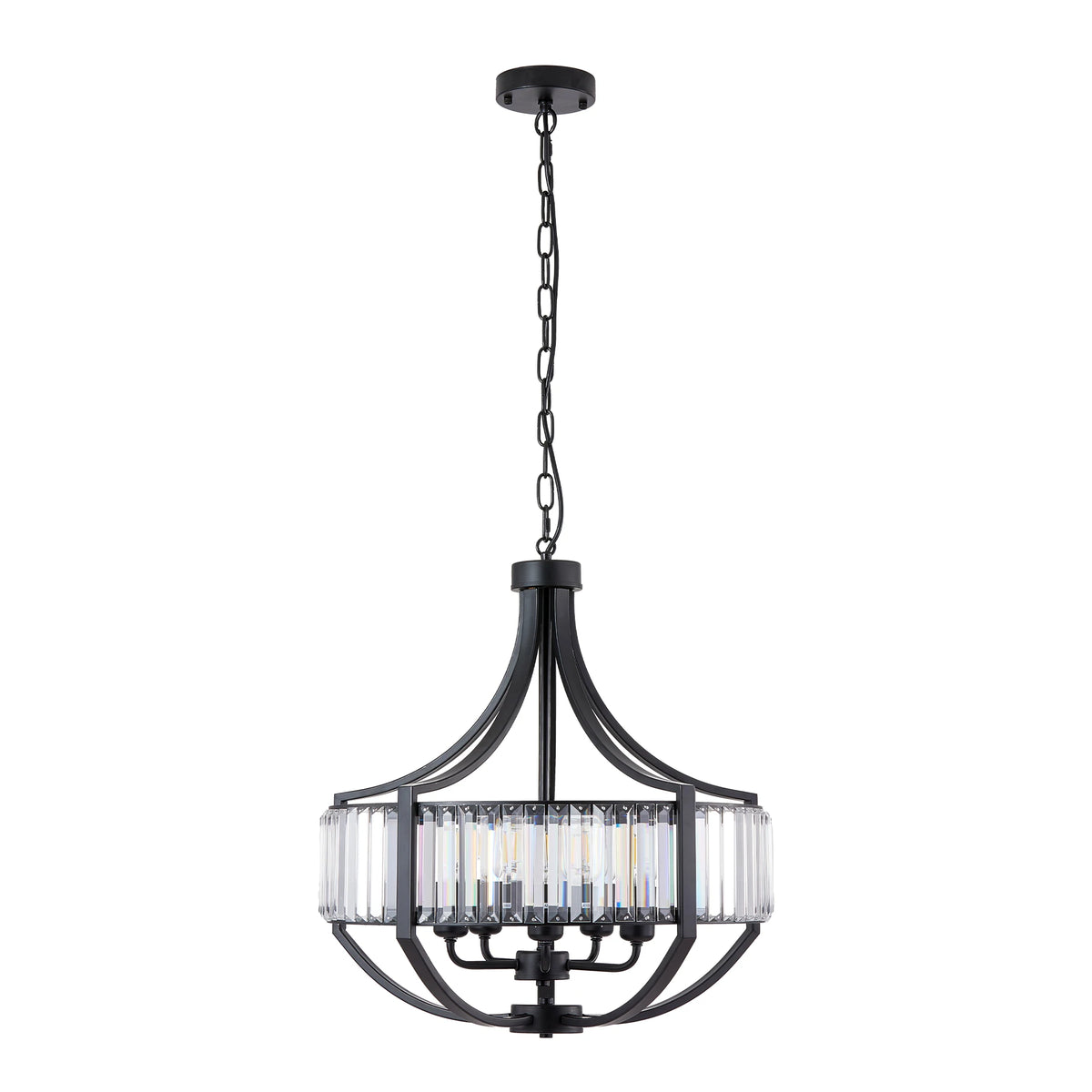 ARLGSITE 20'' Pendant 5 Light LED Crystal Chandelier Black Kitchen Living Room Fixture
