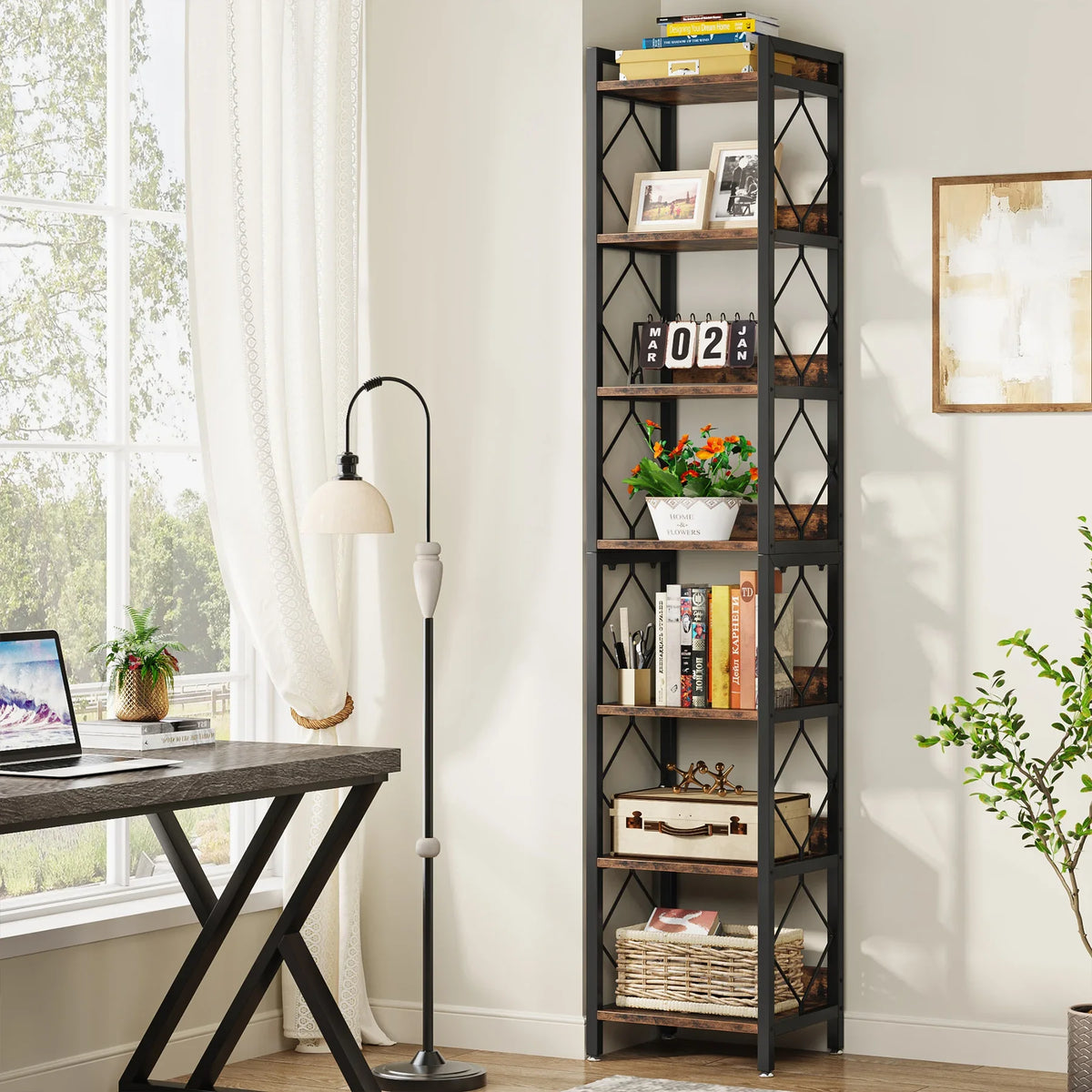 Tribesigns 78.7 Inch Extra Tall Narrow Bookshelf, 7 Tier Skinny Bookcase for Small Spaces, Freestanding Display Shelves