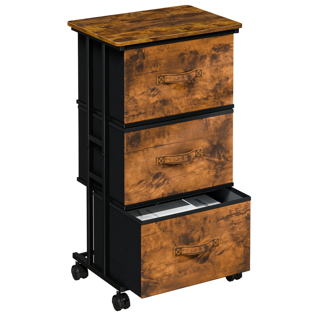 JHK 3 Drawers Dresser Storage Cabinet with Wheels Rolling Fabric Dresser Tower Storage Cabinet Organizer with Steel Frame for Closet Bedroom Entryway