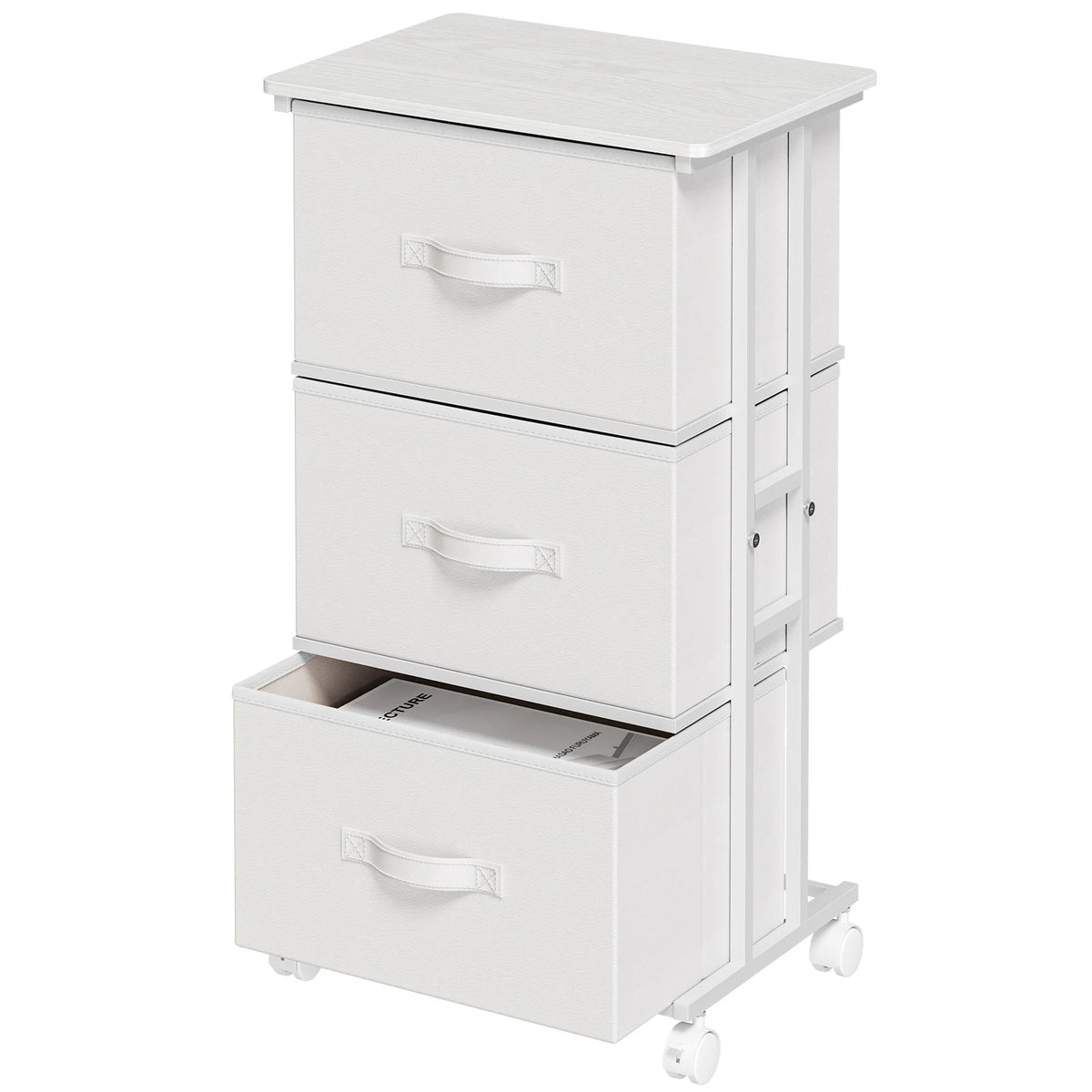 JHK 3 Drawers Dresser Storage Cabinet with Wheels Rolling Fabric Dresser Tower Storage Cabinet Organizer with Steel Frame for Closet Bedroom Entryway