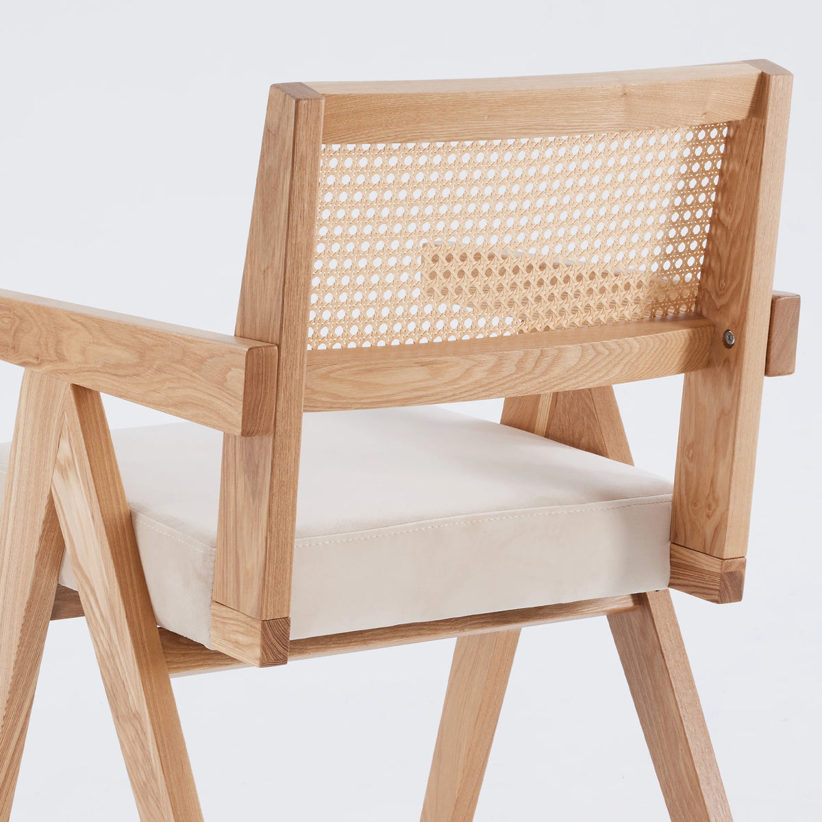 Set of 2 Mid-Century Rattan Dining Chair, Solid Ash Wood Frame, Woven Rattan Back, High-Resilience Foam, Non-Slip Pads