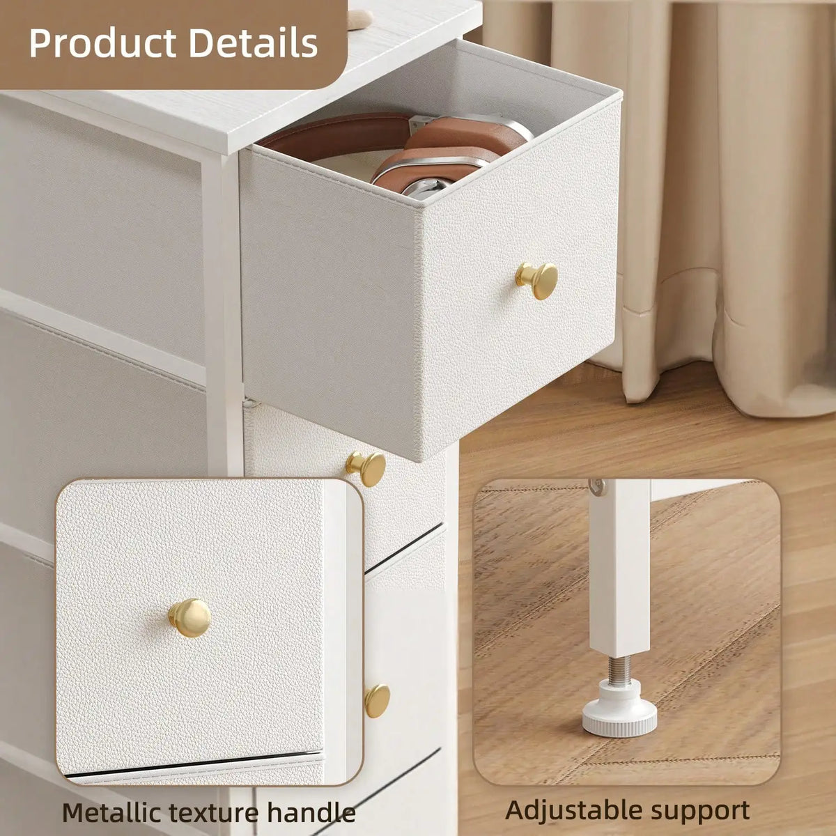 4-Drawer Narrow Bathroom Storage Organizer, Slim Fabric Dresser Cabinet with White/Black, Space-Saving Vanity Unit for Small Bathroom Laundry Room