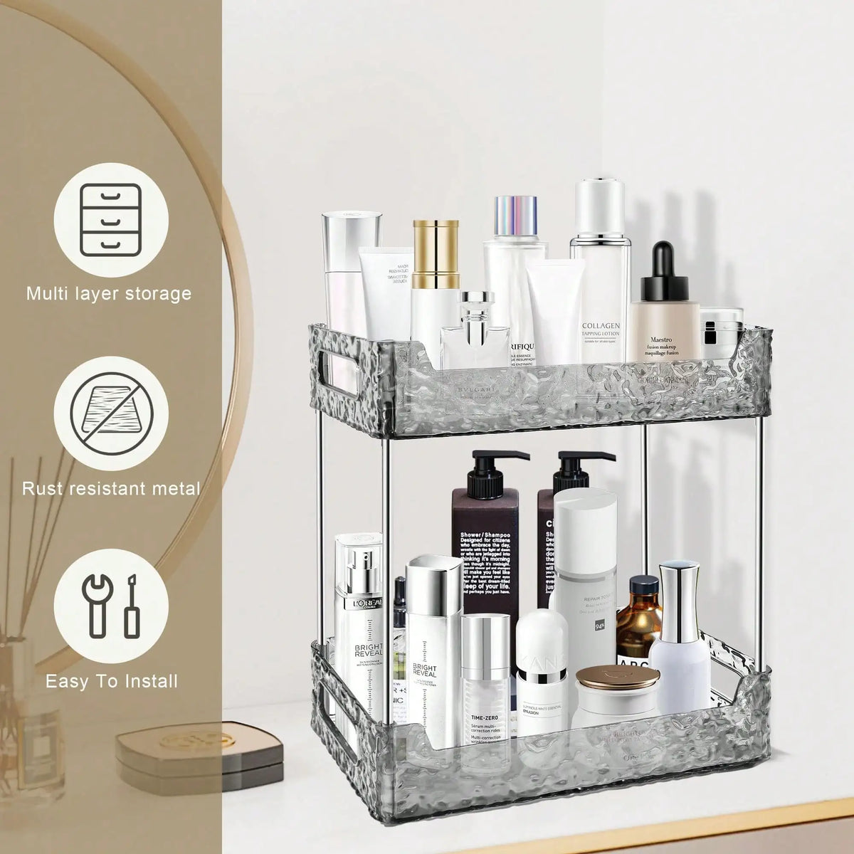 3 Tier Bathroom Counter Organizer, Vanity Makeup Skincare Storage Shelf, Perfume Cosmetic Display Stand for Dresser Countertop