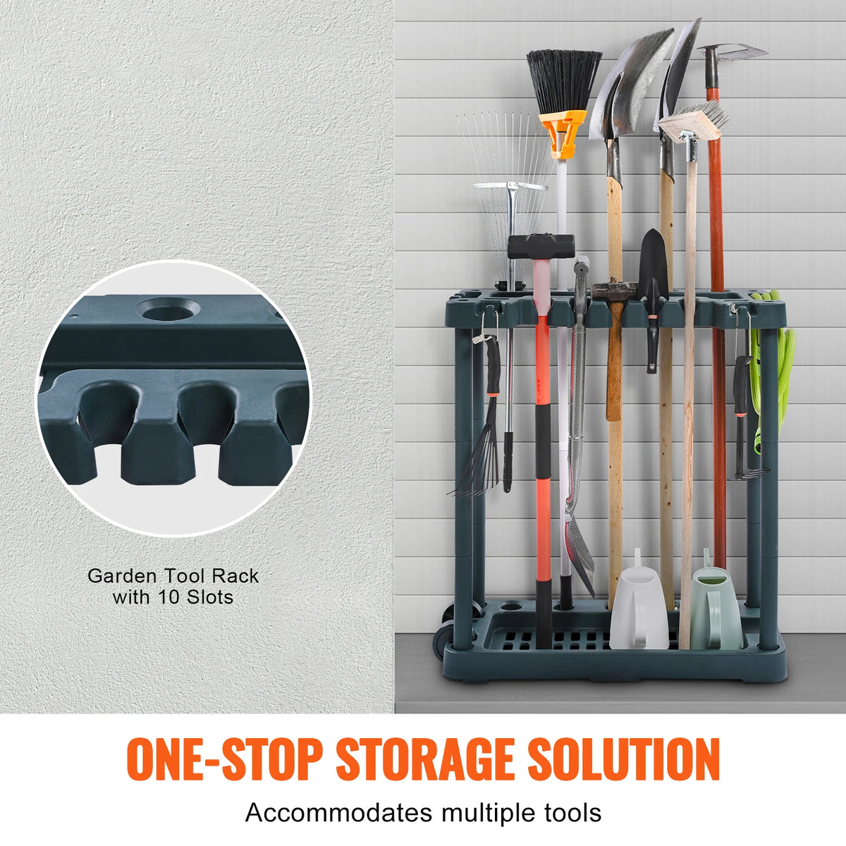 SucceBuy 10 Slots Yard Garden Tool Organizer Long-Handl Tool/Rake/Broom Tower Storage Rack Stand Holder for Garage Organization