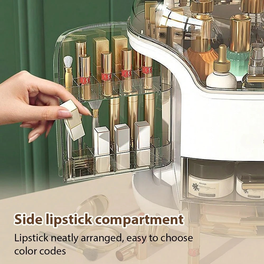 Makeup Storage Box with Lid & Drawers, Large Capacity Skincare Organizer for Vanity, Dustproof Cosmetic Display Case for Countertop, Bathroom & Dresser, Gift for Women