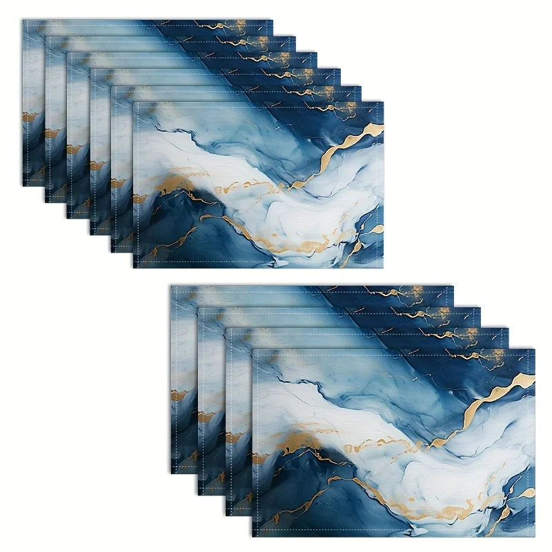 4pcs Marble Texture Themed Table Mats, Light Blue White Gilt Pattern Table Pad, Washable Party Dining Table Mat