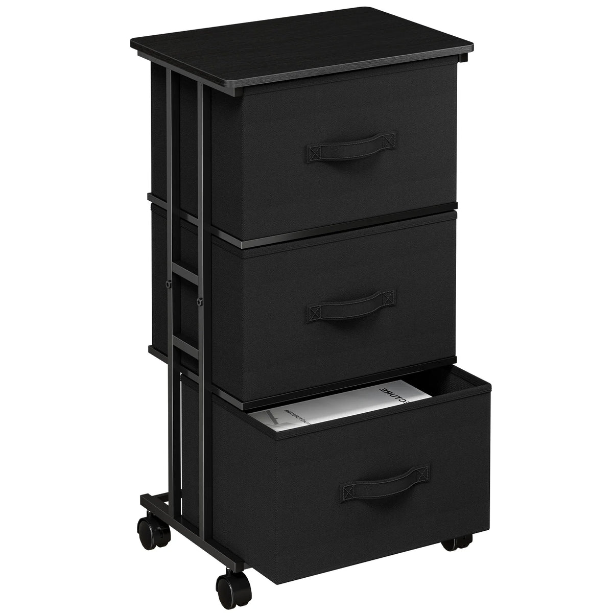 JHK 3 Drawers Dresser Storage Cabinet with Wheels Rolling Fabric Dresser Tower Storage Cabinet Organizer with Steel Frame for Closet Bedroom Entryway
