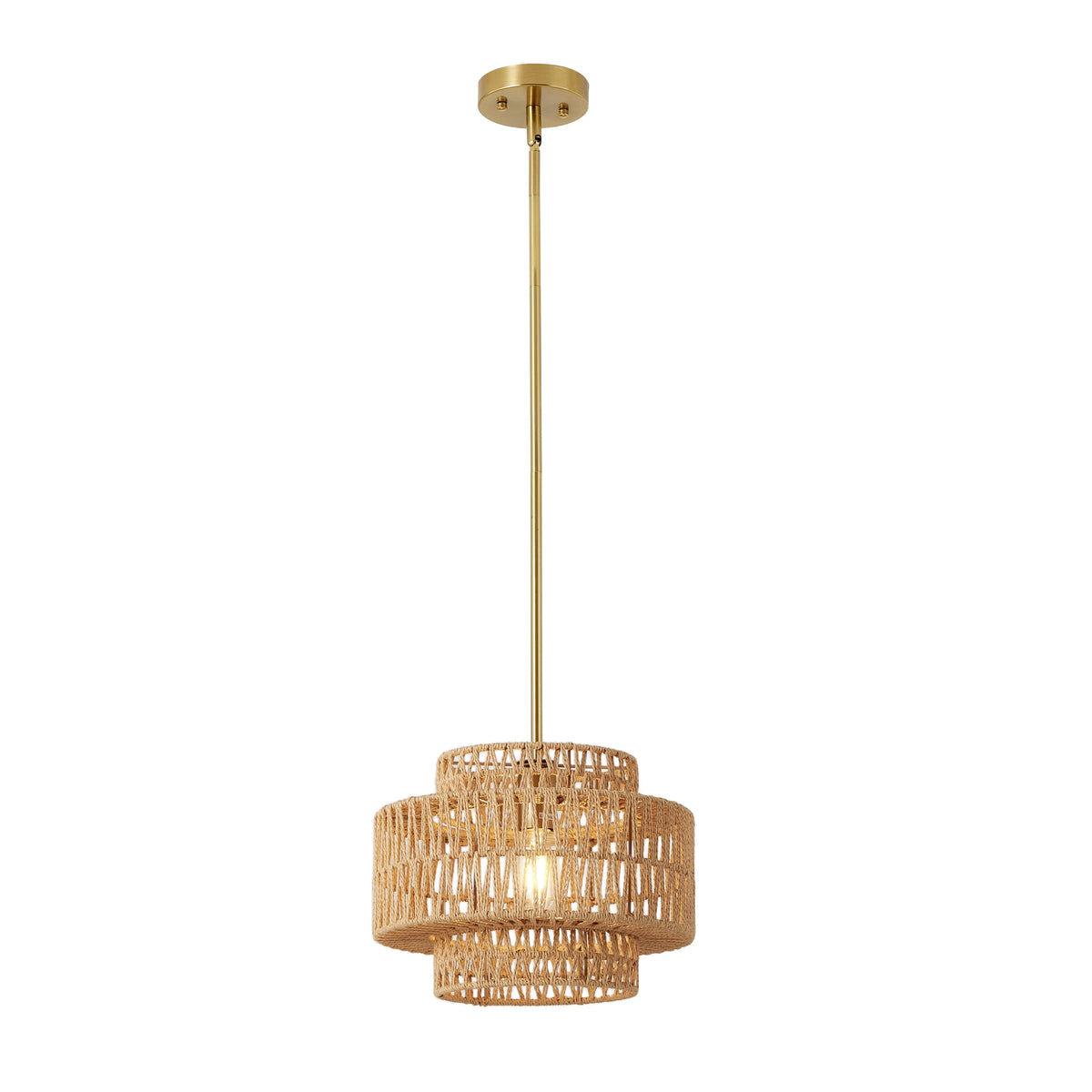 ARLGSITE 13'' Pendant 1 Light Boho Rattan Hand Woven Chandelier for Living Room Fixture