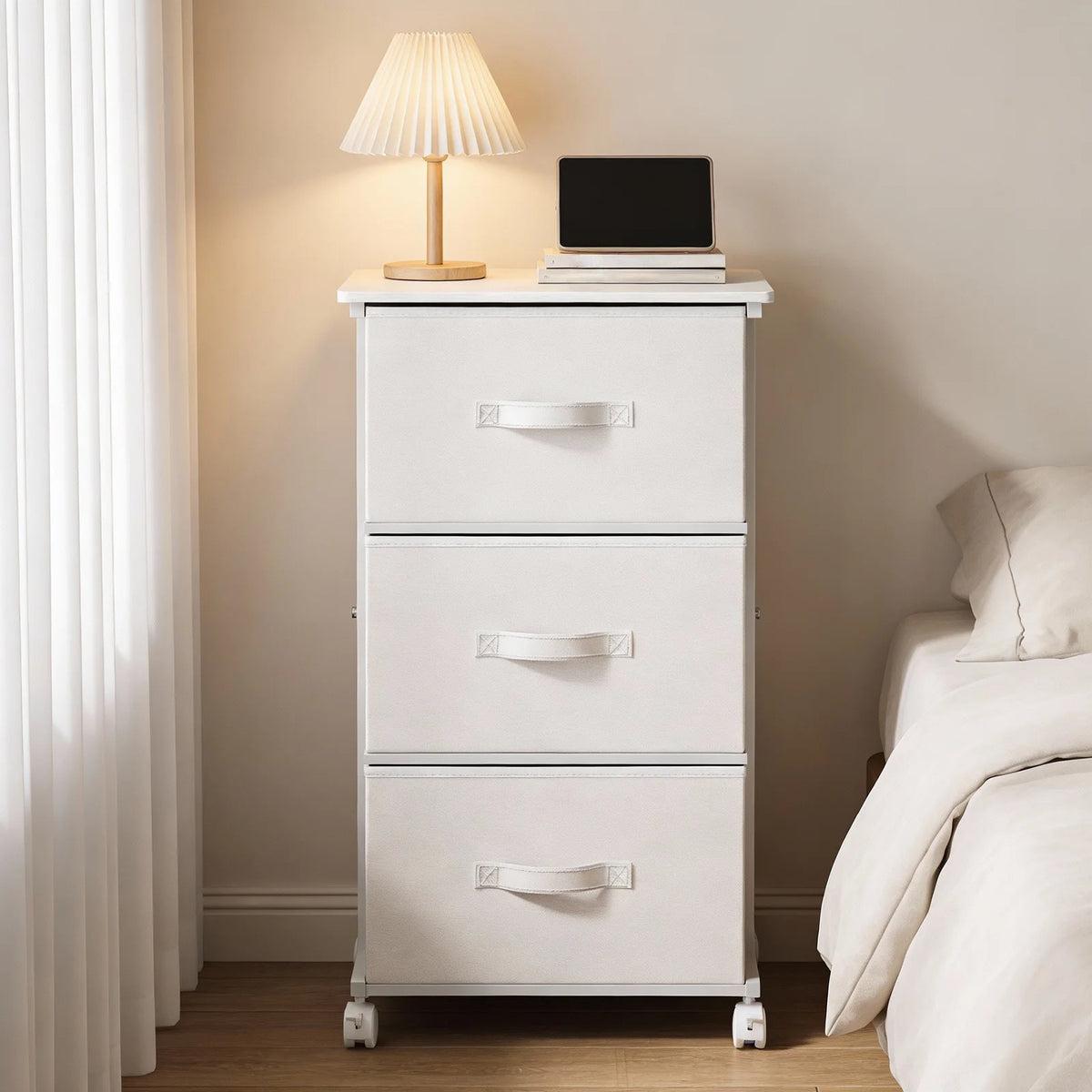 JHK 3 Drawers Dresser Storage Cabinet with Wheels Rolling Fabric Dresser Tower Storage Cabinet Organizer with Steel Frame for Closet Bedroom Entryway