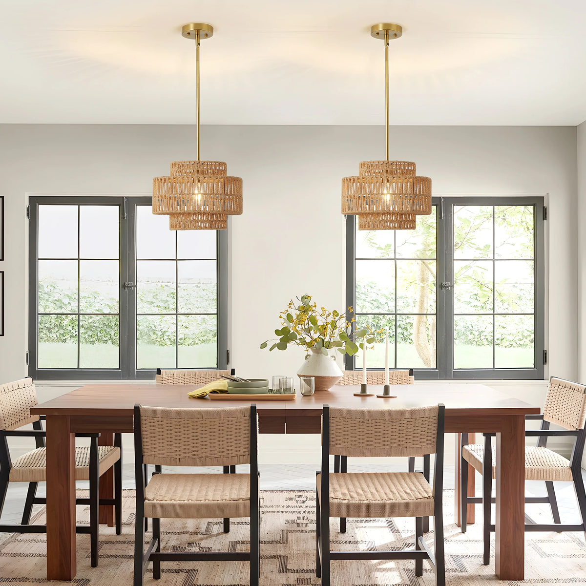 ARLGSITE 13'' Pendant 1 Light Boho Rattan Hand Woven Chandelier for Living Room Fixture