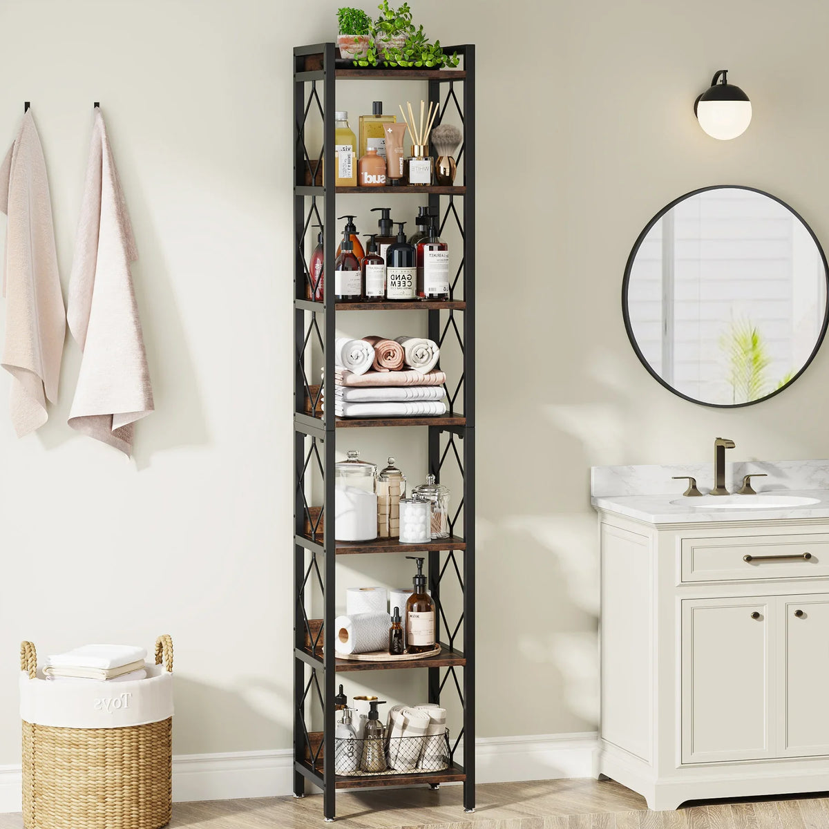 Tribesigns 78.7 Inch Extra Tall Narrow Bookshelf, 7 Tier Skinny Bookcase for Small Spaces, Freestanding Display Shelves