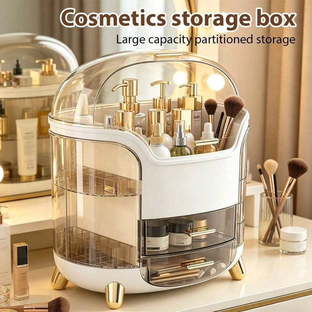 Makeup Storage Box with Lid & Drawers, Large Capacity Skincare Organizer for Vanity, Dustproof Cosmetic Display Case for Countertop, Bathroom & Dresser, Gift for Women