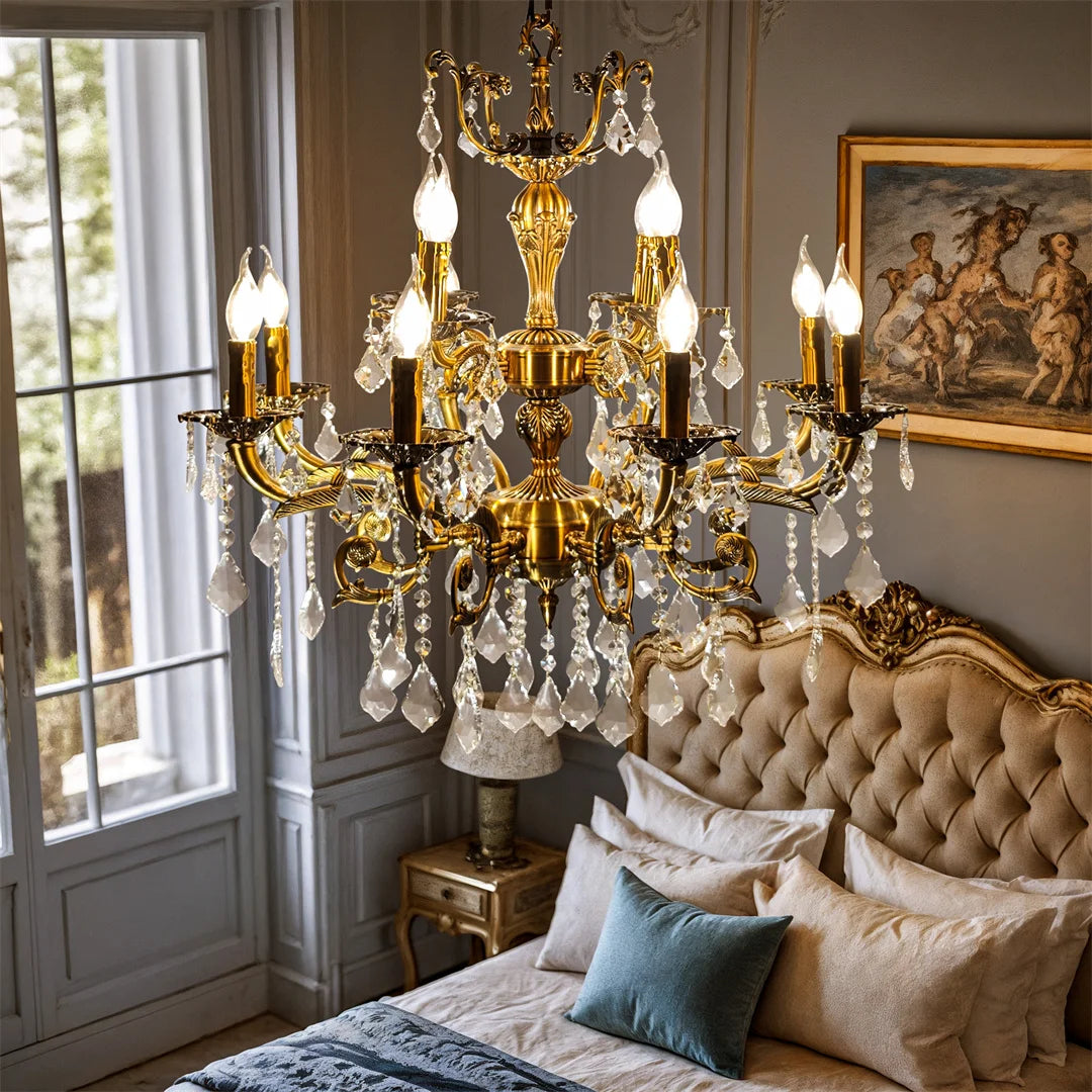 Antique Bronze LED Candle Pendant Ceiling Light Fixture with 6 Filament Bulbs for Crystal Chandeliers Dining Bedroom Kitchen Island Lighting
