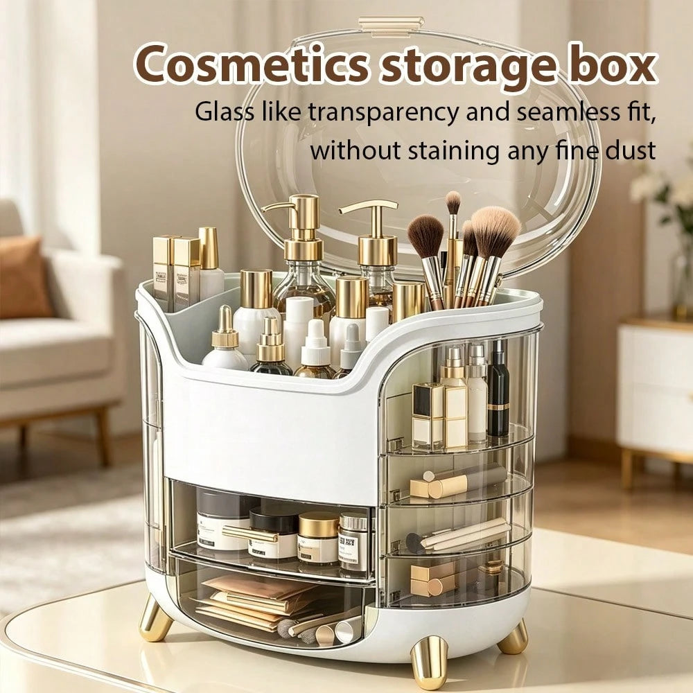 Makeup Storage Box with Lid & Drawers, Large Capacity Skincare Organizer for Vanity, Dustproof Cosmetic Display Case for Countertop, Bathroom & Dresser, Gift for Women